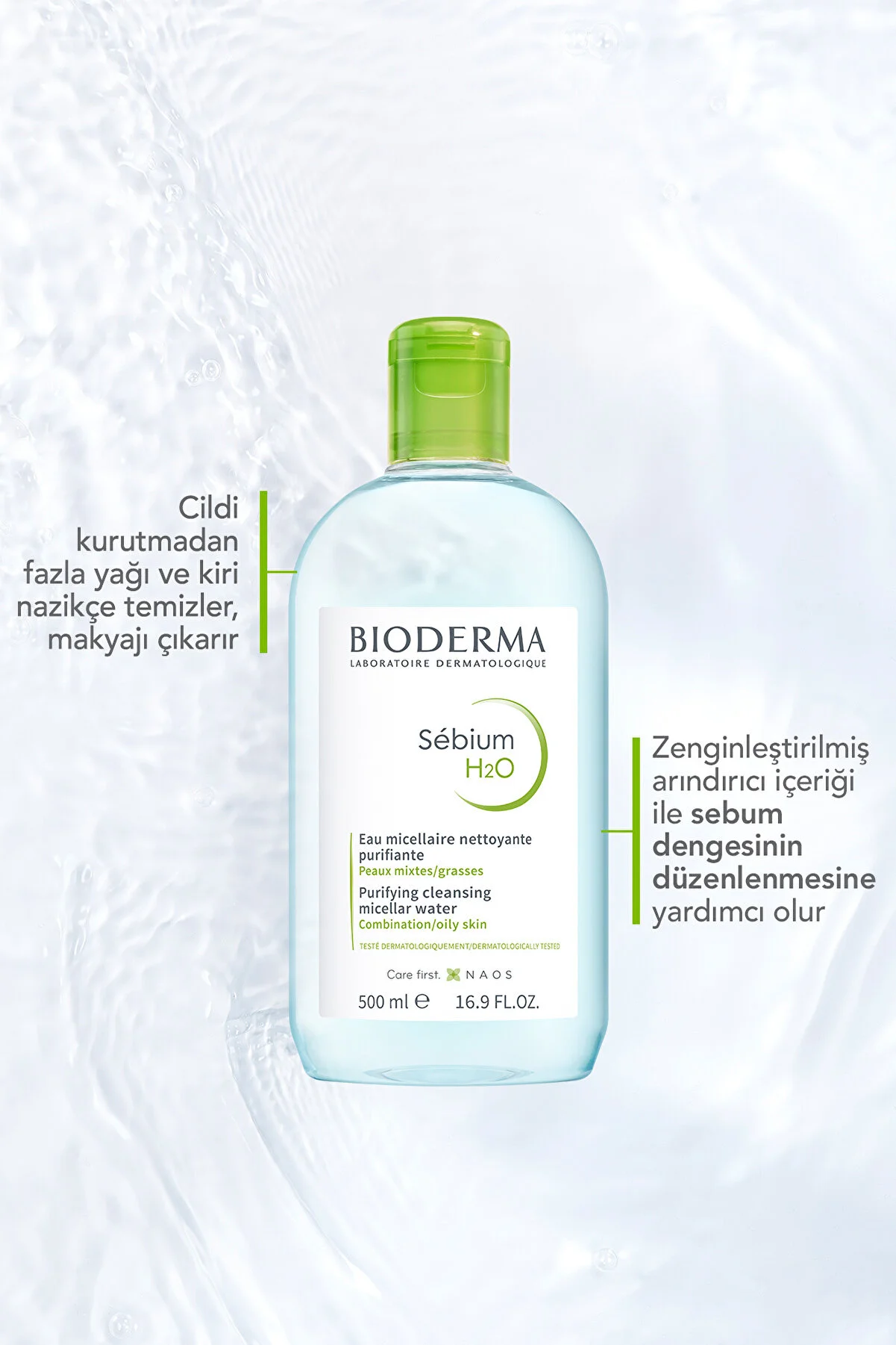 Bioderma Sebium H2O Yüz ve Makyaj Temizleme Suyu 2 x 500 ml - 3