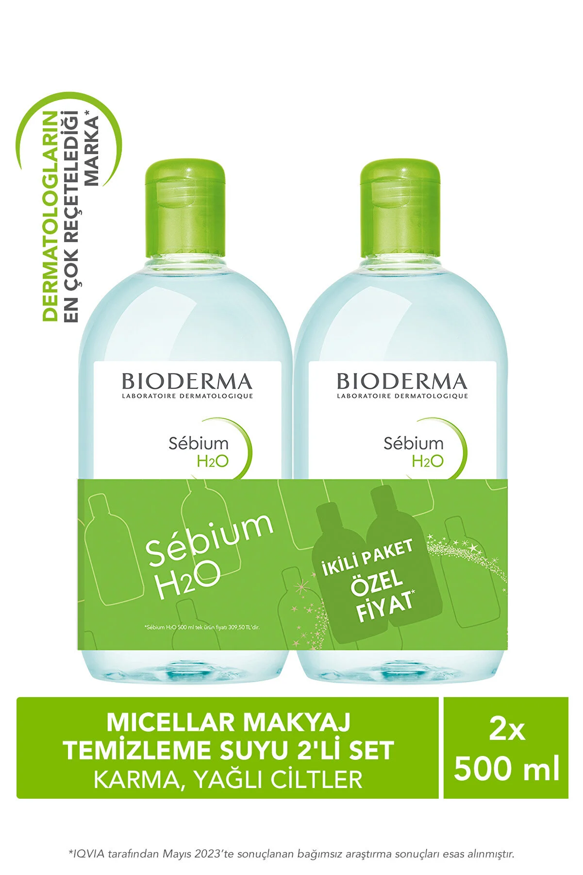 Bioderma Sebium H2O Yüz ve Makyaj Temizleme Suyu 2 x 500 ml - 1