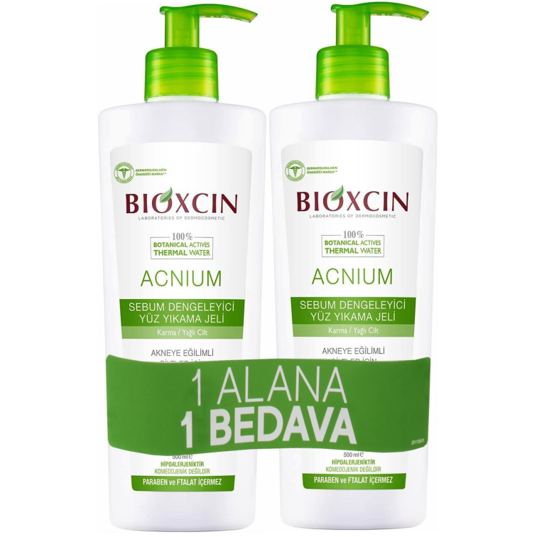 Bioxcin Acnium Sebum Dengeleyici Yüz Yıkama Jeli 500 ml + 500 ml Avantaj Paket - 1