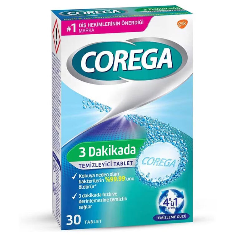 Corega 3 Dakikada 30'lu Protez Temizleme Tableti - 1