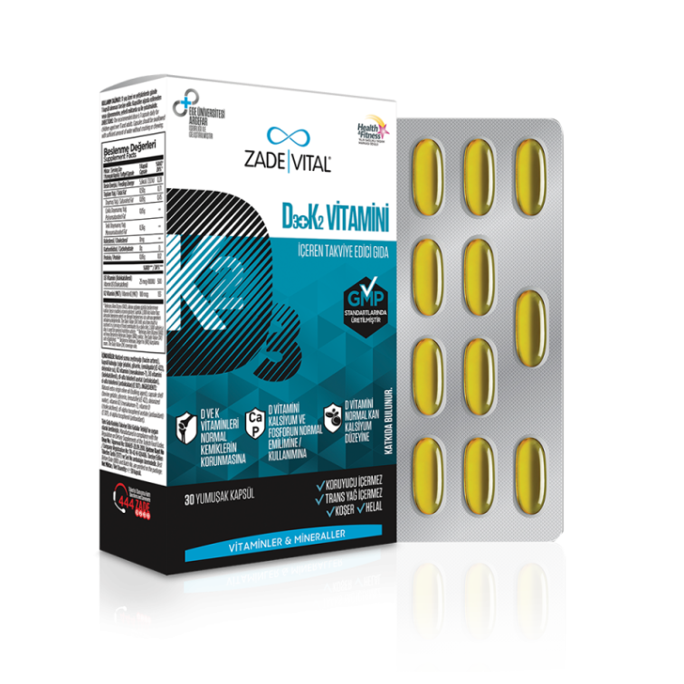 Zade Vital D3+K2 (MK7) Vitamini 30 Yumuşak Kapsül - Blister - 1